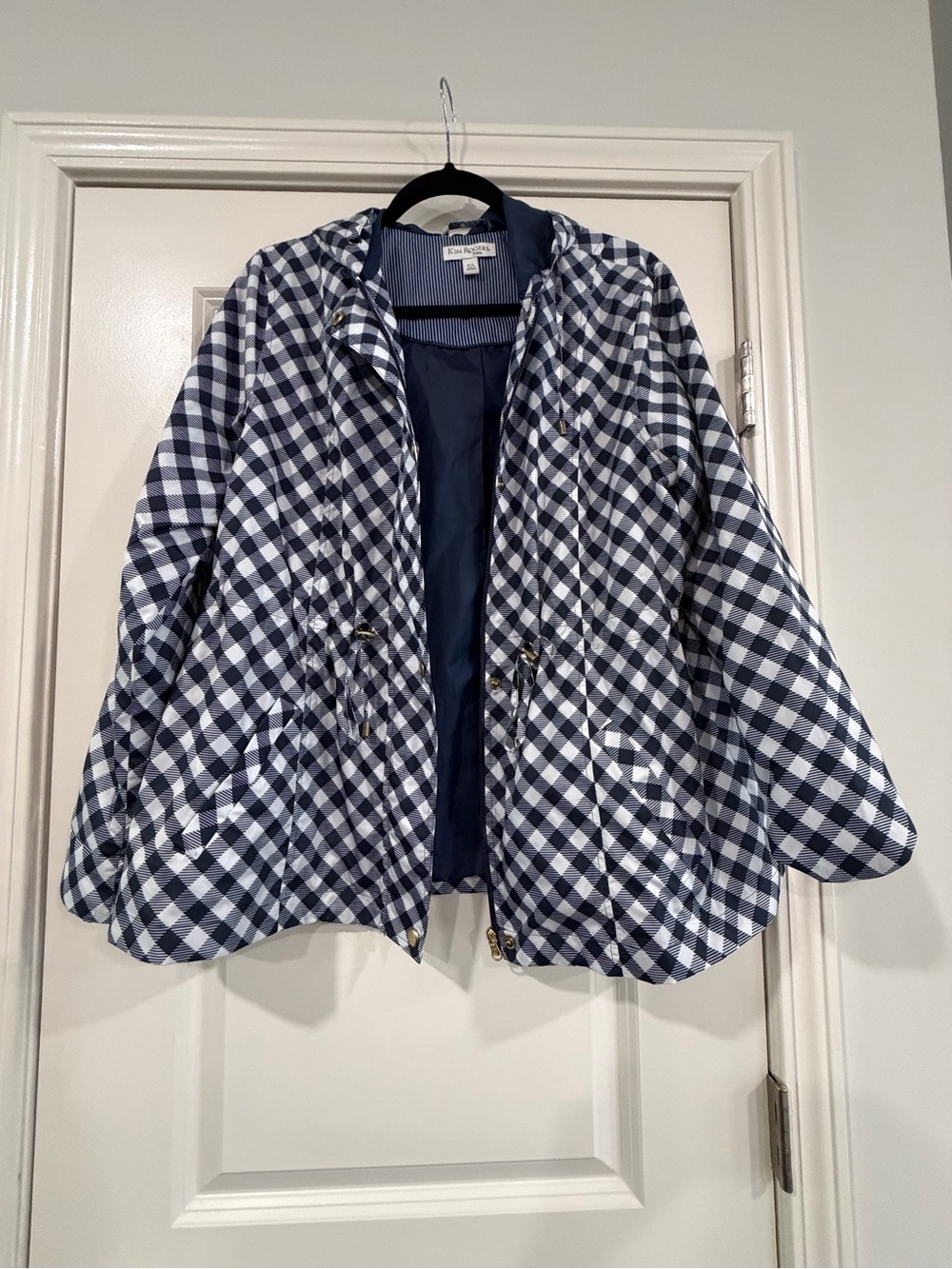 Kim Rogers Navy and White Gingham Anorak Rain/Utility Jacket